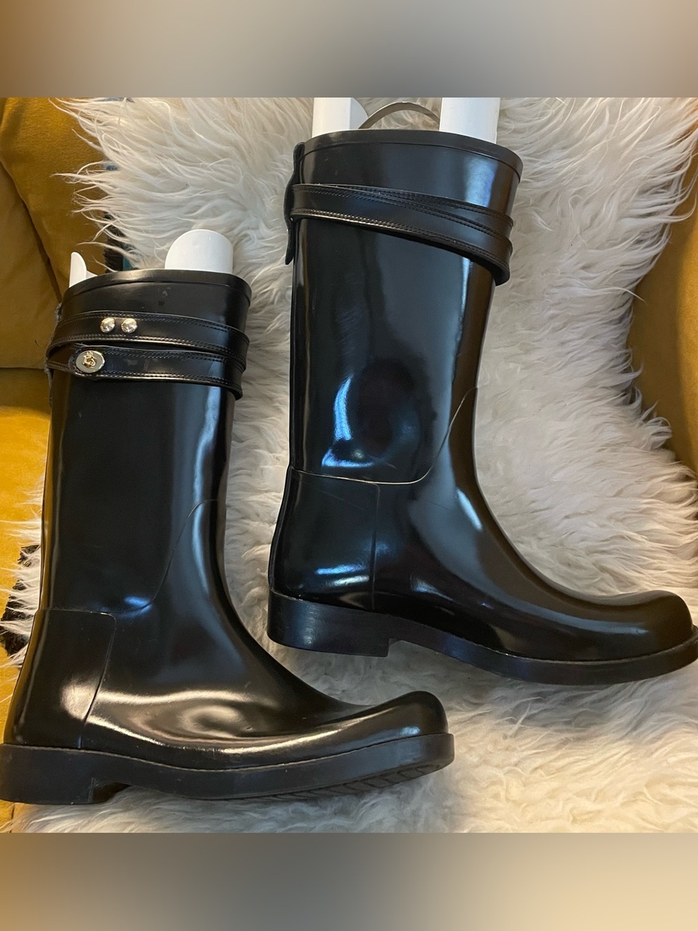 Coach Tara Rain Boots Shiny Black Size 8